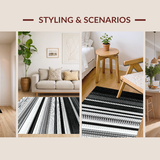 Ultra Soft Area Rug, Non Slip, Stain Resistant, Washable Area Rugs for Living Room, Bedroom, Striped Welcome Rug with Modern Bands, Bold Contrast Lines, Flat Weave Pattern(Black)