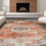Ultra Soft Area Rug, Non Slip, Stain Resistant, Washable Area Rugs for Living Room, Bedroom, Contemporary Ogee Style Accent(Orange)