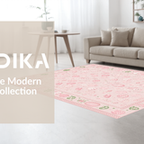 Ultra Soft Area Rug, Non Slip, Stain Resistant, Washable Area Rugs for Living Room, Bedroom, Lively Bunny and Floral Fusion(Pink)