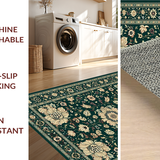 Ultra Soft Area Rug, Non Slip, Stain Resistant, Washable Area Rugs for Living Room, Bedroom, Dark Emerald Boho Chic Design(Green)