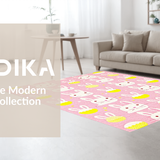 Ultra Soft Area Rug, Non Slip, Stain Resistant, Washable Area Rugs for Living Room, Bedroom, Charming Pastel Bunny Motif(Pink)