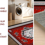 Ultra Soft Area Rug, Non Slip, Stain Resistant, Washable Area Rugs for Living Room, Bedroom, Eclectic Gray Tiled Sound Patterns(Red)