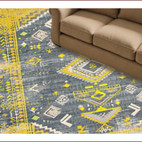 Ultra Soft Area Rug, Non Slip, Stain Resistant, Washable Area Rugs for Living Room, Bedroom, Artful Distressed Tiled Design(Yellow)