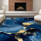 Ultra Soft Area Rug, Non Slip, Stain Resistant, Washable Area Rugs for Living Room, Bedroom, Trendy Abstract Metallic Flourish(Blue)