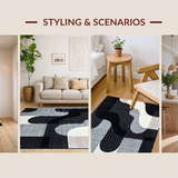 Ultra Soft Area Rug, Non Slip, Stain Resistant, Washable Area Rugs for Living Room, Bedroom, Elegant Minimalist Geometric Print(Black)