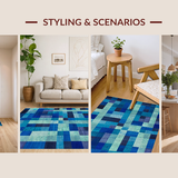 Ultra Soft Area Rug, Non Slip, Stain Resistant, Washable Area Rugs for Living Room, Bedroom, Blue Ribbon Knot Rug with Repeating Bow Shapes and Linear Details(Blue)