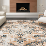 Ultra Soft Area Rug, Non Slip, Stain Resistant, Washable Area Rugs for Living Room, Bedroom, Rustic Tiled Design in Cream Tones(Beige)