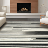 Ultra Soft Area Rug, Non Slip, Stain Resistant, Washable Area Rugs for Living Room, Bedroom, Monochrome Maze: Graphic Stripe Woven Accent Rug for Entry(Black)