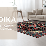 Ultra Soft Area Rug, Non Slip, Stain Resistant, Washable Area Rugs for Living Room, Bedroom, Chic Teal Ogee Design(Black)