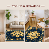 Ultra Soft Area Rug, Non Slip, Stain Resistant, Washable Area Rugs for Living Room, Bedroom, Stylish Symmetrical Mandala Elements(Gold)
