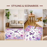 Ultra Soft Area Rug, Non Slip, Stain Resistant, Washable Area Rugs for Living Room, Bedroom, Playful Pastel Garden Scene(Purple)