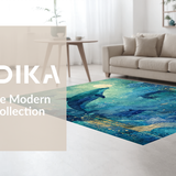 Ultra Soft Area Rug, Non Slip, Stain Resistant, Washable Area Rugs for Living Room, Bedroom, Seaside Creature Inspired with Oceanic Dolphin, Octopus, and Fish School(Blue)