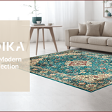 Ultra Soft Area Rug, Non Slip, Stain Resistant, Washable Area Rugs for Living Room, Bedroom, Chic Dark Green Ogee Pattern(Blue)