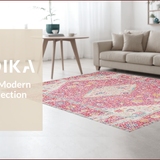 Ultra Soft Area Rug, Non Slip, Stain Resistant, Washable Area Rugs for Living Room, Bedroom, Soft Pastel Ogee Motif Delight(Pink)