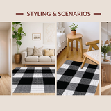 Ultra Soft Area Rug, Non Slip, Stain Resistant, Washable Area Rugs for Living Room, Bedroom, Stylish Neutral Plaid Theme(Black)