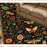 Ultra Soft Area Rug, Non Slip, Stain Resistant, Washable Area Rugs for Living Room, Bedroom, Intricate Nature-Inspired Motif(Black)