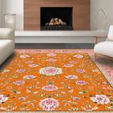 Ultra Soft Area Rug, Non Slip, Stain Resistant, Washable Area Rugs for Living Room, Bedroom, Vibrant Retro Flower Motif(Orange)