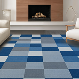 Ultra Soft Area Rug, Non Slip, Stain Resistant, Washable Area Rugs for Living Room, Bedroom, Contemporary Gray Box Motif(Blue)