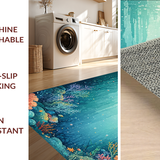 Ultra Soft Area Rug, Non Slip, Stain Resistant, Washable Area Rugs for Living Room, Bedroom, Underwater Paradise Aquatic Turtle Carpet With Vibrant Coral Reef Design(Blue)