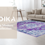 Ultra Soft Area Rug, Non Slip, Stain Resistant, Washable Area Rugs for Living Room, Bedroom, Rustic Light Blue Floral Motif(Purple)