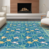 Ultra Soft Area Rug, Non Slip, Stain Resistant, Washable Area Rugs for Living Room, Bedroom, Coastal Blue Coral Motif(Blue)