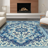 Ultra Soft Area Rug, Non Slip, Stain Resistant, Washable Area Rugs for Living Room, Bedroom, Lively Contemporary Tiled Design(Blue)