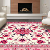 Ultra Soft Area Rug, Non Slip, Stain Resistant, Washable Area Rugs for Living Room, Bedroom, Charming Pink Rustic Blossom Design(White)