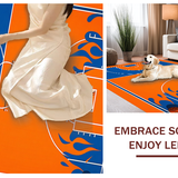 Ultra Soft Area Rug, Non Slip, Stain Resistant, Washable Area Rugs for Living Room, Bedroom, Whimsical Court Lines in Color(Orange)