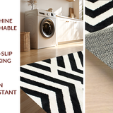 Ultra Soft Area Rug, Non Slip, Stain Resistant, Washable Area Rugs for Living Room, Bedroom, Contemporary Monochrome Zigzag Runner Rug with Sharp Angular Stripes(Black)
