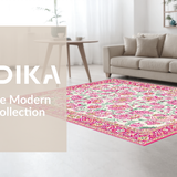 Ultra Soft Area Rug, Non Slip, Stain Resistant, Washable Area Rugs for Living Room, Bedroom, Whimsical Pink & Green Floral Fusion(White)
