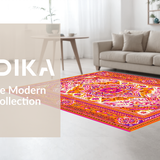 Ultra Soft Area Rug, Non Slip, Stain Resistant, Washable Area Rugs for Living Room, Bedroom, Sophisticated Curved Linear Patterns(Orange)