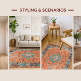Ultra Soft Area Rug, Non Slip, Stain Resistant, Washable Area Rugs for Living Room, Bedroom, Stylish Teal and Orange Palette(Orange)