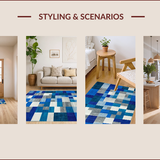 Ultra Soft Area Rug, Non Slip, Stain Resistant, Washable Area Rugs for Living Room, Bedroom, Chic Contemporary Symmetrical Elements(Blue)