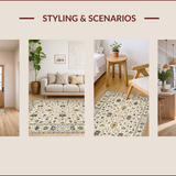 Ultra Soft Area Rug, Non Slip, Stain Resistant, Washable Area Rugs for Living Room, Bedroom, Elegant Creamy Floral Fusion(Beige)