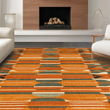 Ultra Soft Area Rug, Non Slip, Stain Resistant, Washable Area Rugs for Living Room, Bedroom, Retro Eclectic Abstract Composition(Orange)