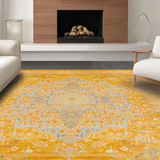 Ultra Soft Area Rug, Non Slip, Stain Resistant, Washable Area Rugs for Living Room, Bedroom, Luxurious Vintage Curvilinear Forms(Yellow)