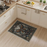 Vintage Butterfly Botanical Washable Area Rug, Low Pile Non-Slip