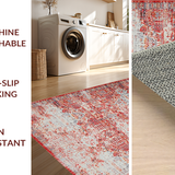 Ultra Soft Area Rug, Non Slip, Stain Resistant, Washable Area Rugs for Living Room, Bedroom, Rustic Floral Textured Elegance(Red)