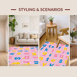 Ultra Soft Area Rug, Non Slip, Stain Resistant, Washable Area Rugs for Living Room, Bedroom, Lively Thematic Numbers and Animals Pattern(Pink)