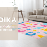 Ultra Soft Area Rug, Non Slip, Stain Resistant, Washable Area Rugs for Living Room, Bedroom, Colorful Alphabetic Animal Illustration(Pink)