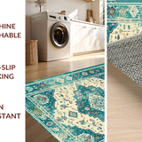 Ultra Soft Area Rug, Non Slip, Stain Resistant, Washable Area Rugs for Living Room, Bedroom, Elegant Trellis Motif in Aqua(Beige)