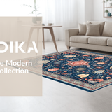 Ultra Soft Area Rug, Non Slip, Stain Resistant, Washable Area Rugs for Living Room, Bedroom, Vibrant Beachy Ogee Pattern(Blue)