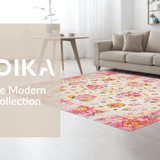 Ultra Soft Area Rug, Non Slip, Stain Resistant, Washable Area Rugs for Living Room, Bedroom, Serene Cream Pink Garden Theme(White)