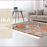 Ultra Soft Area Rug, Non Slip, Stain Resistant, Washable Area Rugs for Living Room, Bedroom, Eclectic Earthy Geometric Motif(Orange)