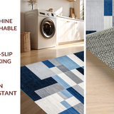 Ultra Soft Area Rug, Non Slip, Stain Resistant, Washable Area Rugs for Living Room, Bedroom, Vibrant Geometric Color Block Style(Blue)