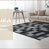 Ultra Soft Area Rug, Non Slip, Stain Resistant, Washable Area Rugs for Living Room, Bedroom, Sophisticated Minimalist Grid Pattern(Black)
