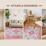 Ultra Soft Area Rug, Non Slip, Stain Resistant, Washable Area Rugs for Living Room, Bedroom, Stylish Minimalist Ogee Pattern(Pink)