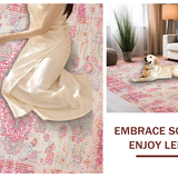 Ultra Soft Area Rug, Non Slip, Stain Resistant, Washable Area Rugs for Living Room, Bedroom, Trendy Abstract Round Composition(Pink)