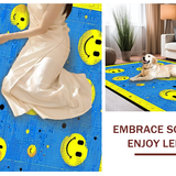 Ultra Soft Area Rug, Non Slip, Stain Resistant, Washable Area Rugs for Living Room, Bedroom, Retro Joyful Face Motif(Blue)