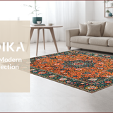 Ultra Soft Area Rug, Non Slip, Stain Resistant, Washable Area Rugs for Living Room, Bedroom, Rustic Earthy Boho Charm(Orange)